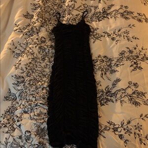 bebe Black Ruched Midi Dress